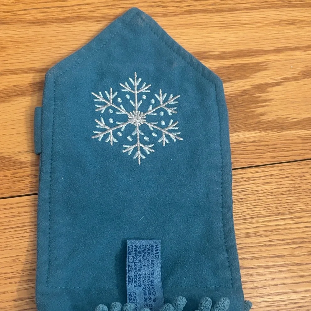 Teal Chenille Microfiber hand towel with  Snowflake Accent